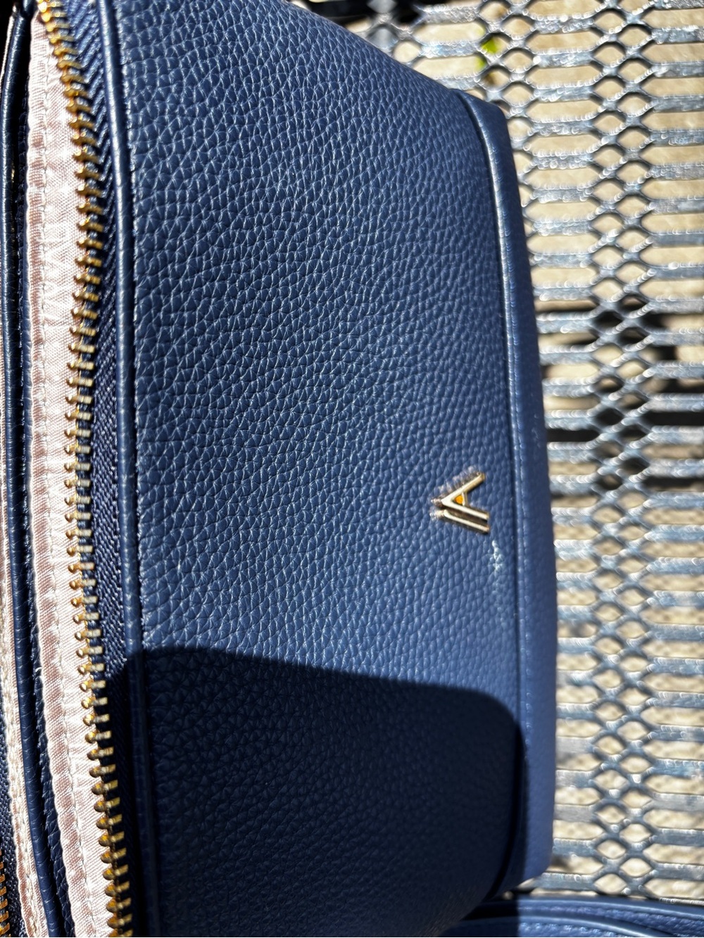 Navy Pebbled Texture Crossbody with Gold IA Accent - Women's Crossbody Bag
